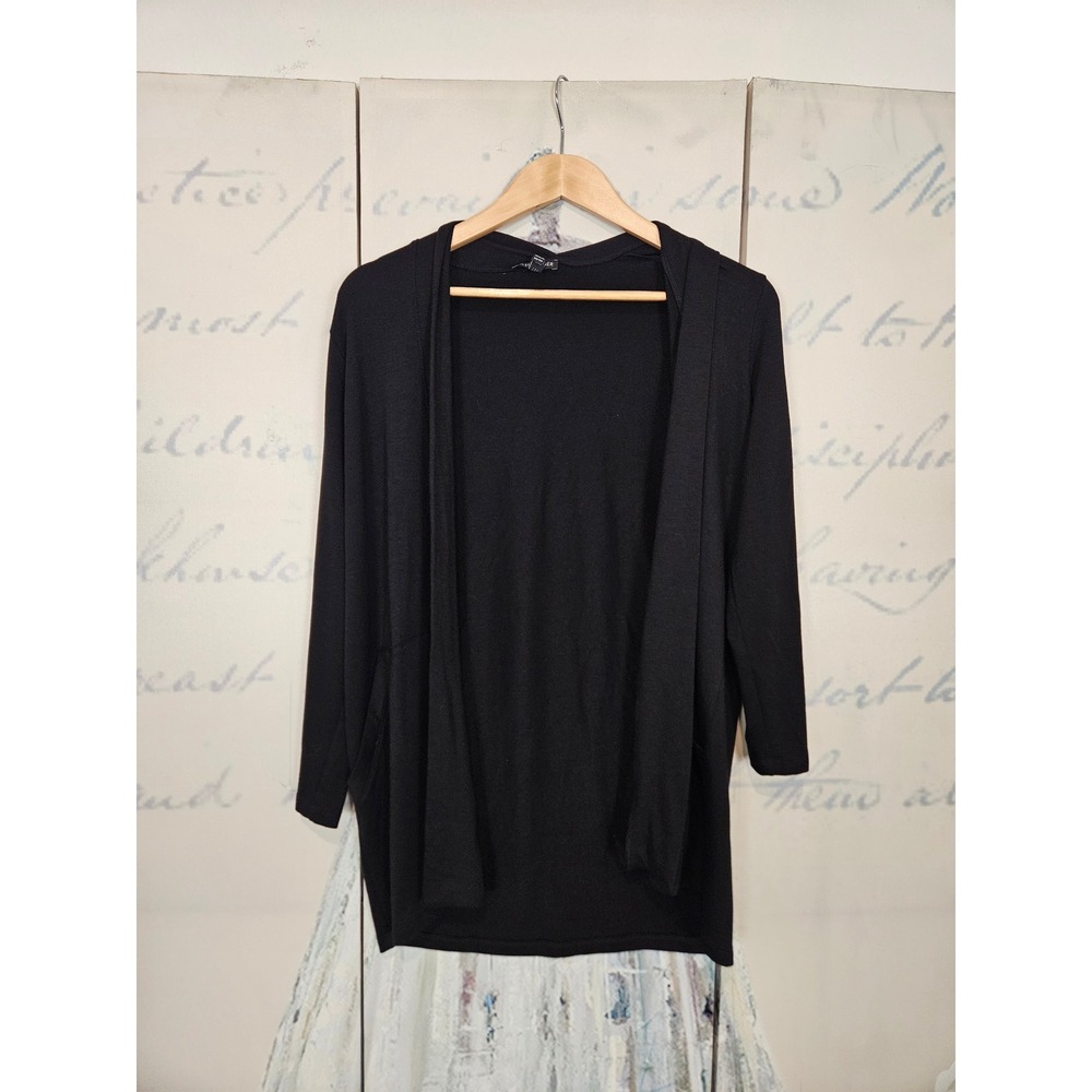 Eileen Fisher Cardigan XS Black Open Front Tencel Stretch Knit Shawl Collar